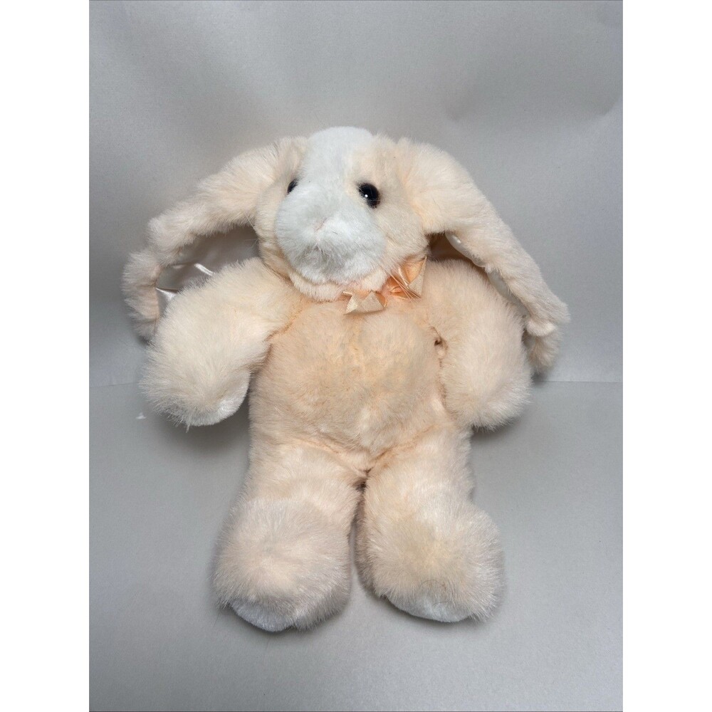 Dakin Orange & White Flop Eared Bunny Rabbit with Satin Ears Vtg 1992 W Bow